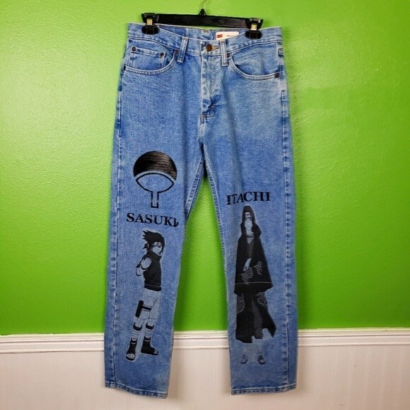 Wrangler Other - Wrangler Men's Blue Graphic Naruto Custom Straight Leg Pants Sz 30x30